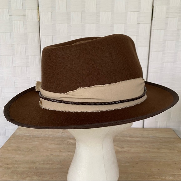 Men Women Hat Large Brown Fedora Felt Trilby Jazz Gatsby Panama Cap - Picture 5 of 10